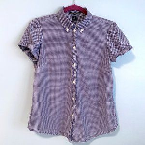 Blue Gingham Plaid Short Sleeve Blouse